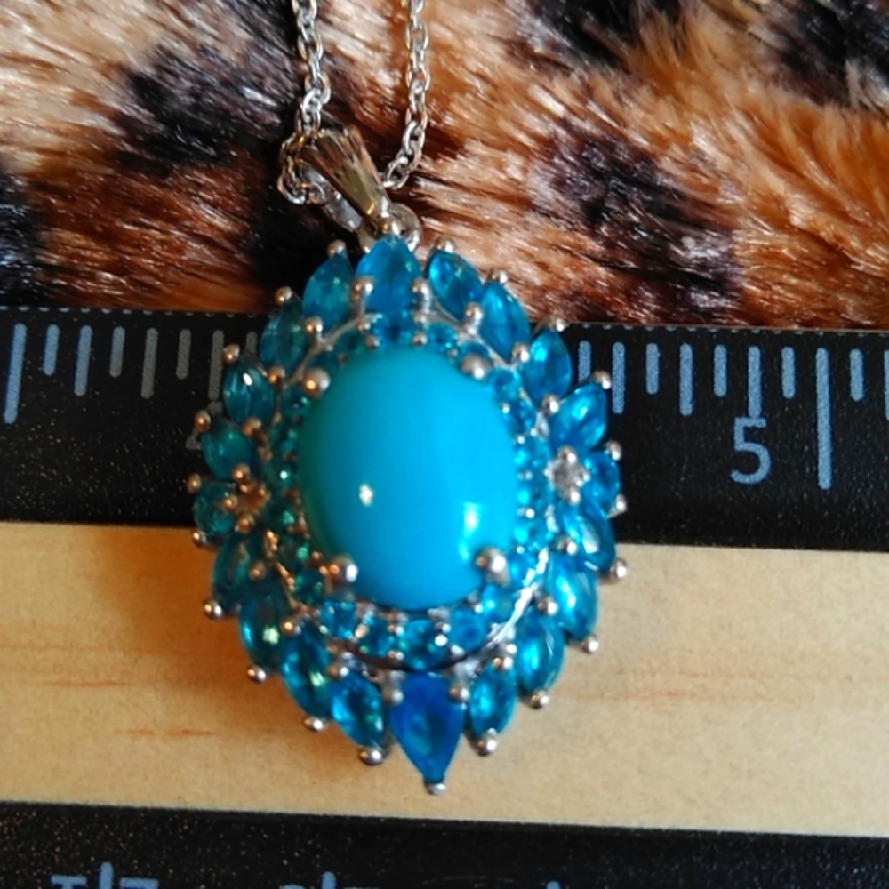 NATURAL ARIZONA SLEEPING BEAUTY TURQUOISE & NEON APATITE NECKLACE - Picture 8 of 9